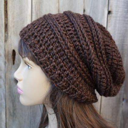 Crochet Hat - Slouchy Hat -brown - Winter..
