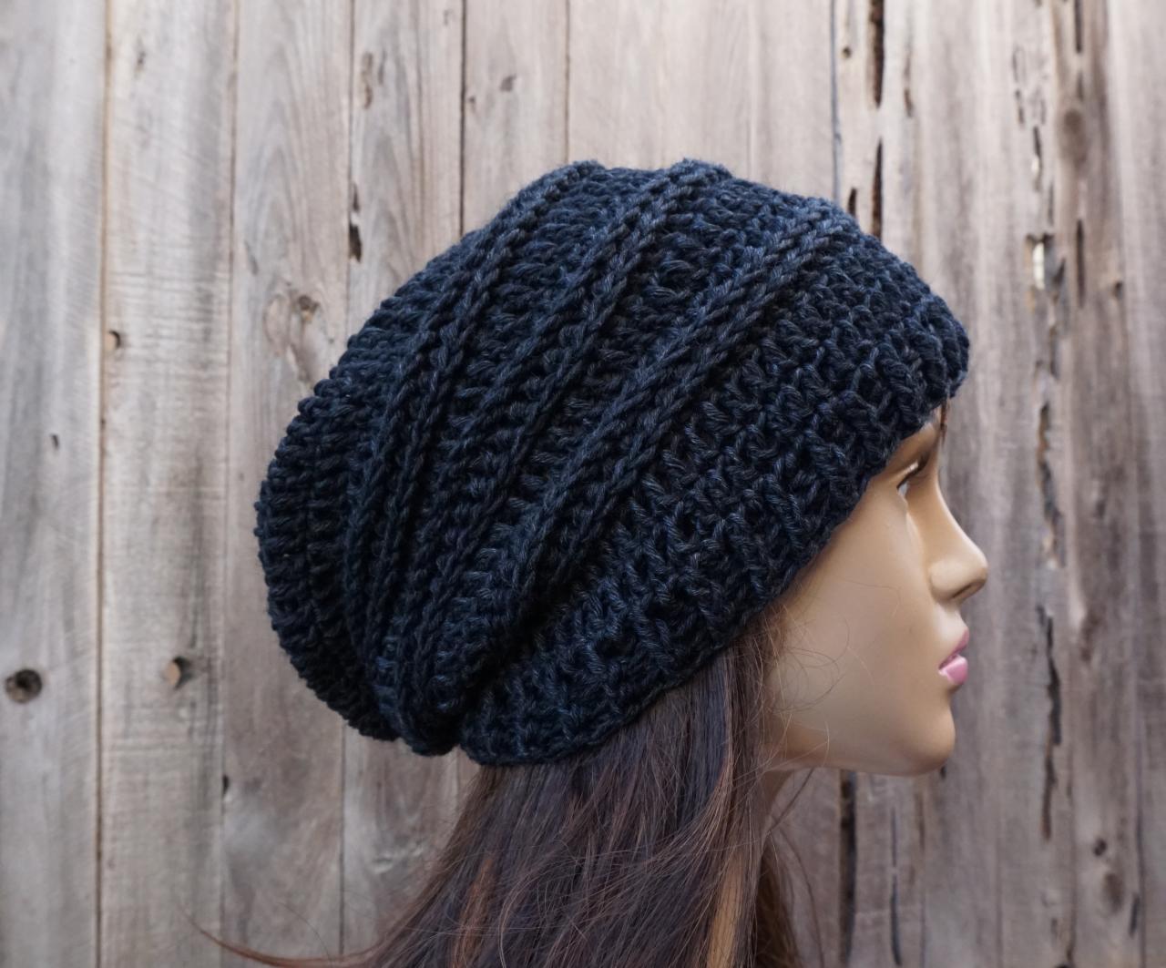 Crochet Hat - Slouchy Hat -black- Winter Accessories Autumn Accessories Fall Fashion